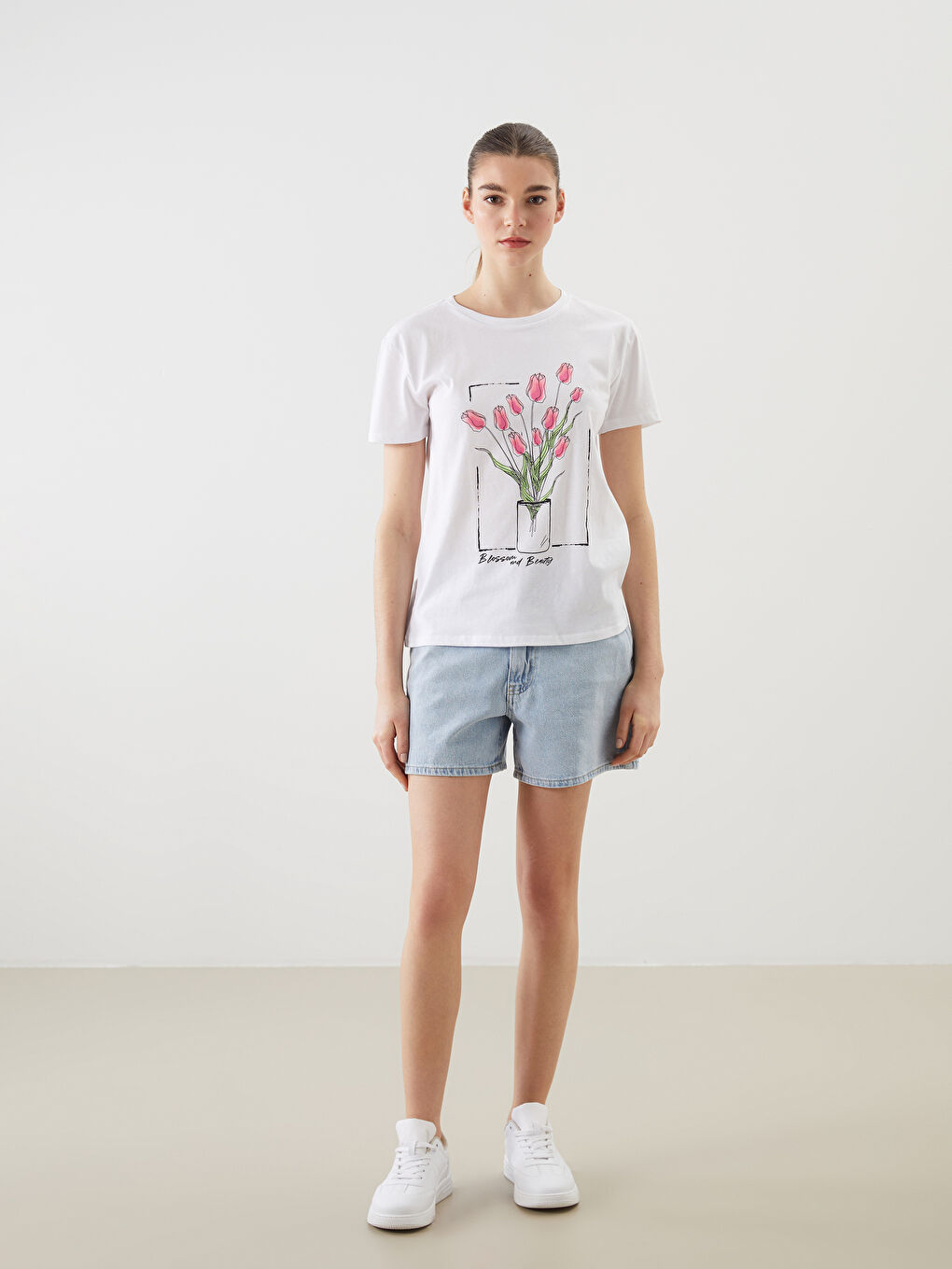 T-shirt Imprimé à Col Rond pour Femmes-1