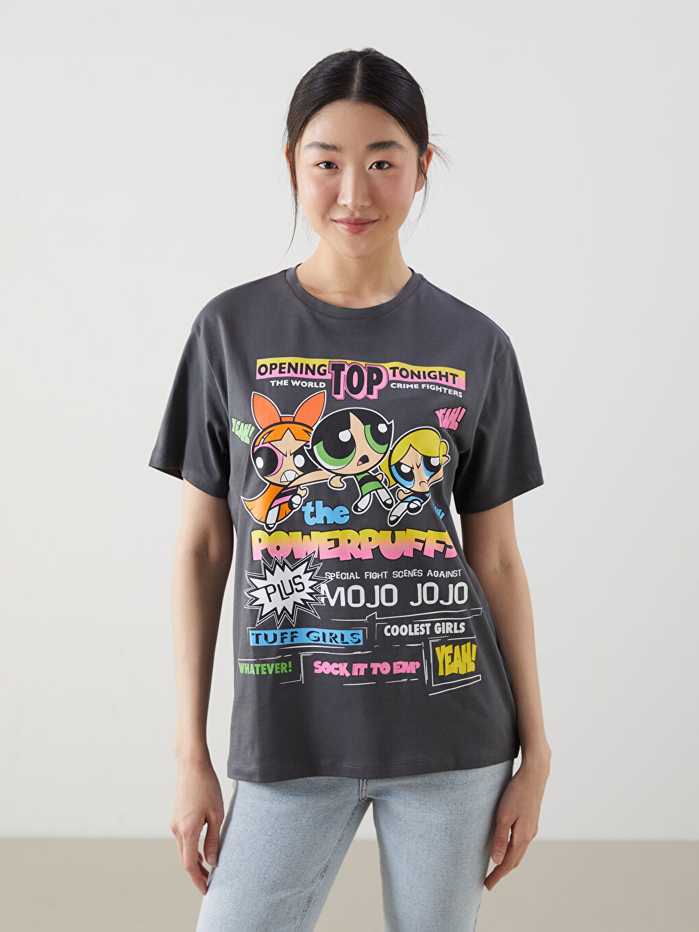 Crew Neck Powerpuff Girls Printed Women's T-Shirt