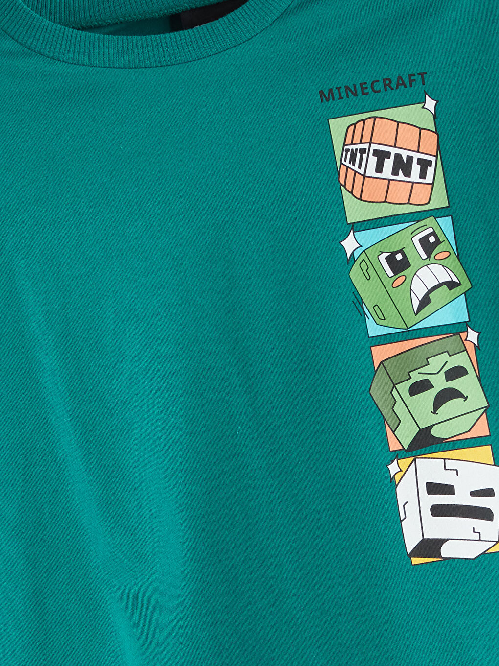 Turkuaz Bisiklet Yaka Minecraft Baskılı Erkek Çocuk Tişört-2