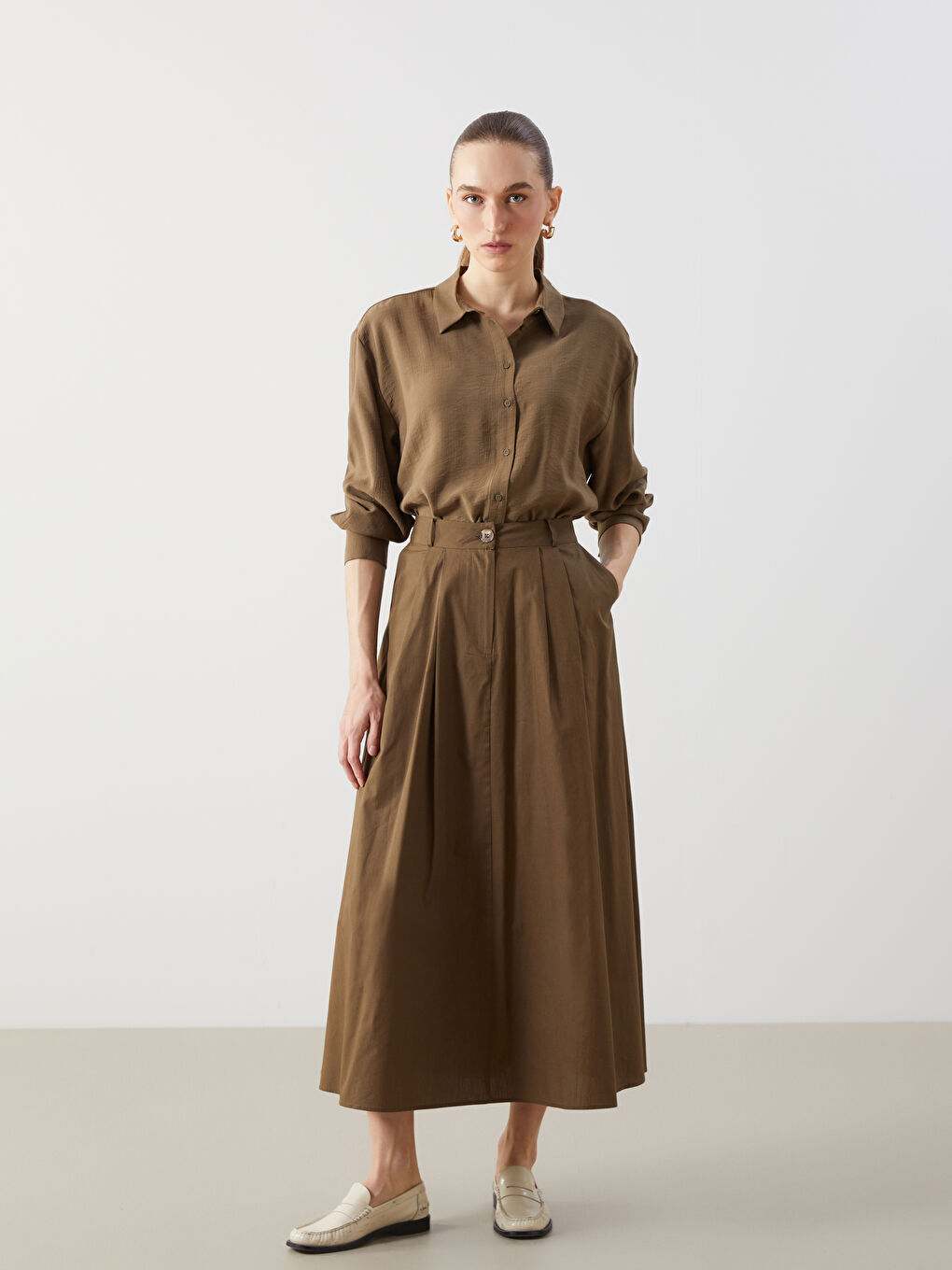 LCWAIKIKI Classic Haki Oversize Kadın Gömlek Tunik