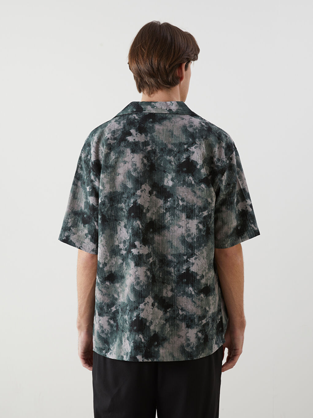 Yeşil Rahat Kalıp Kısa Kollu Desenli Erkek Gömlek-3