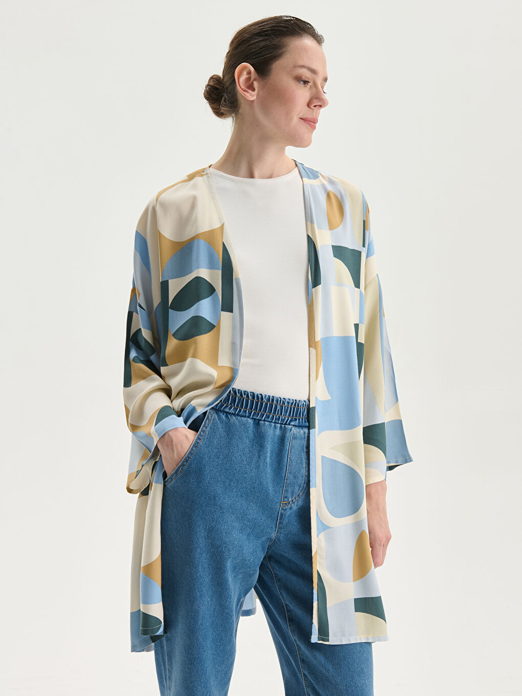 Shawl Collar Patterned Oversize Women's Kimono -S5JM11Z8-LQQ