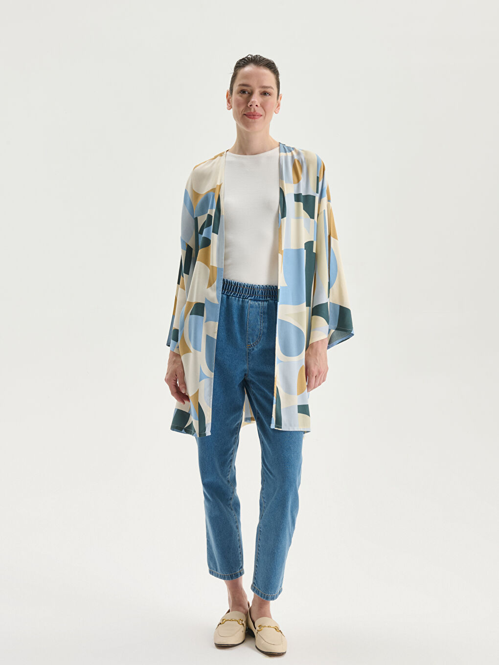 Shawl Collar Patterned Oversize Women's Kimono -S5JM11Z8-LQQ
