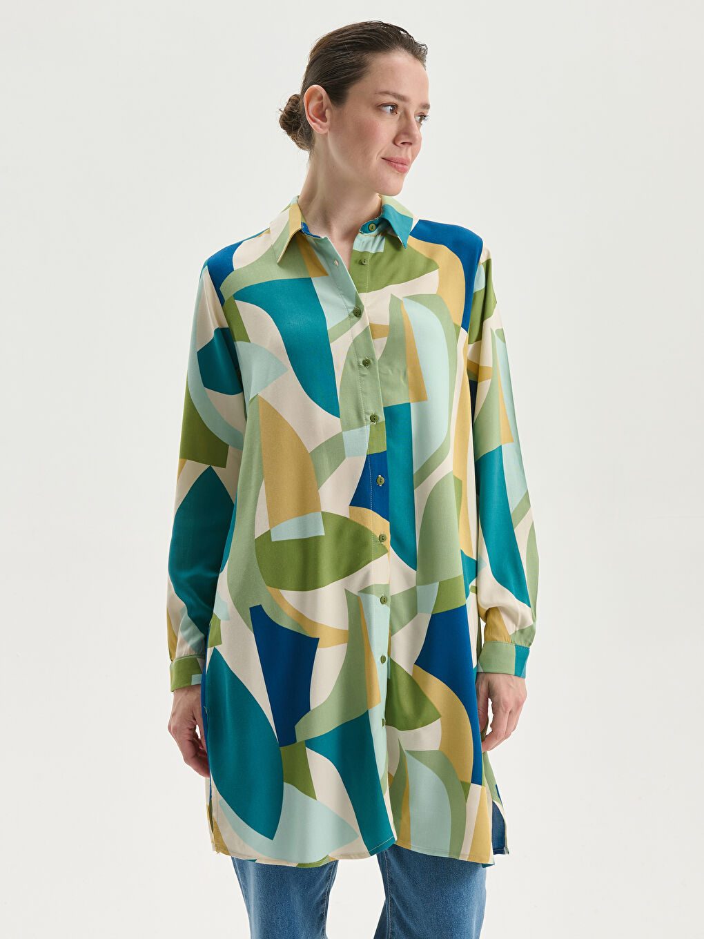 Patterned Women's Shirt Tunic -S5JM13Z8-LRR