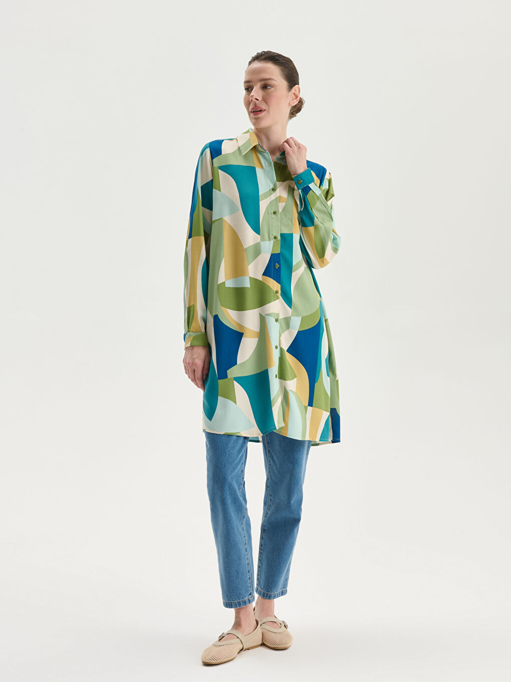 Patterned Women's Shirt Tunic -S5JM13Z8-LRR