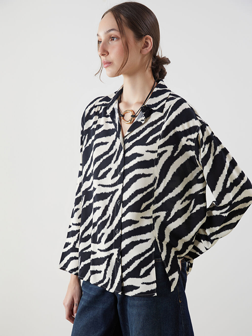 Zebra Patterned Oversize Women's Shirt -S5JM23Z8-LQJ