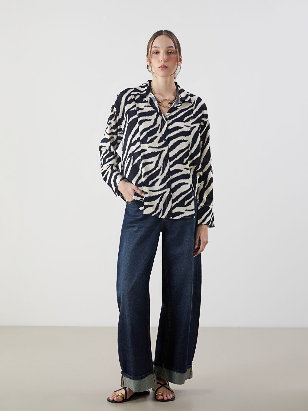 Zebra Patterned Oversize Women's Shirt -S5JM23Z8-LQJ