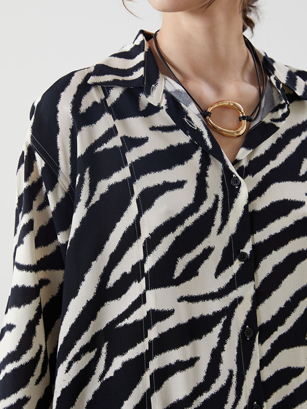 Zebra Patterned Oversize Women's Shirt -S5JM23Z8-LQJ
