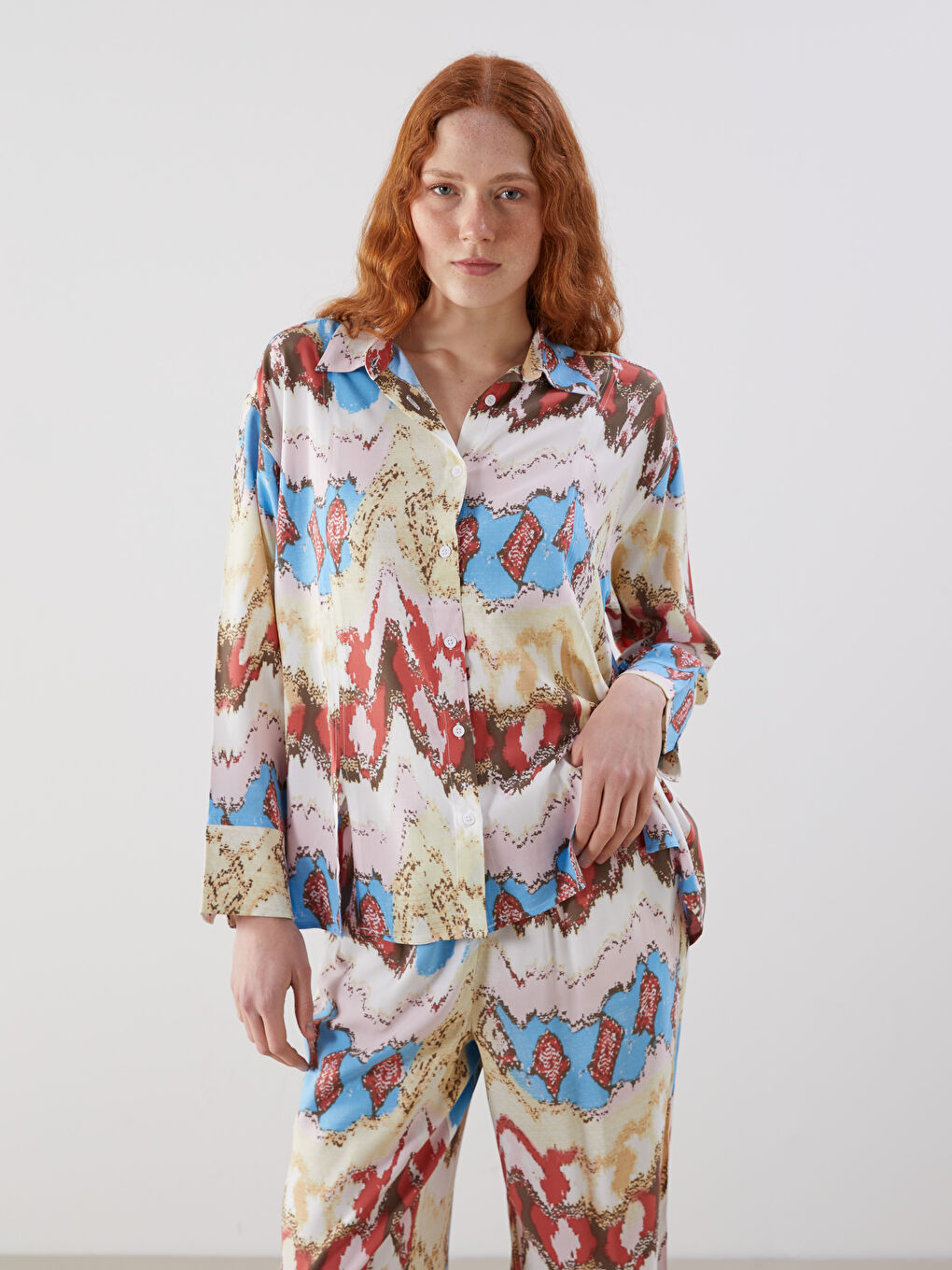 Patterned Oversize Women's Shirt -S5JM23Z8-LQY