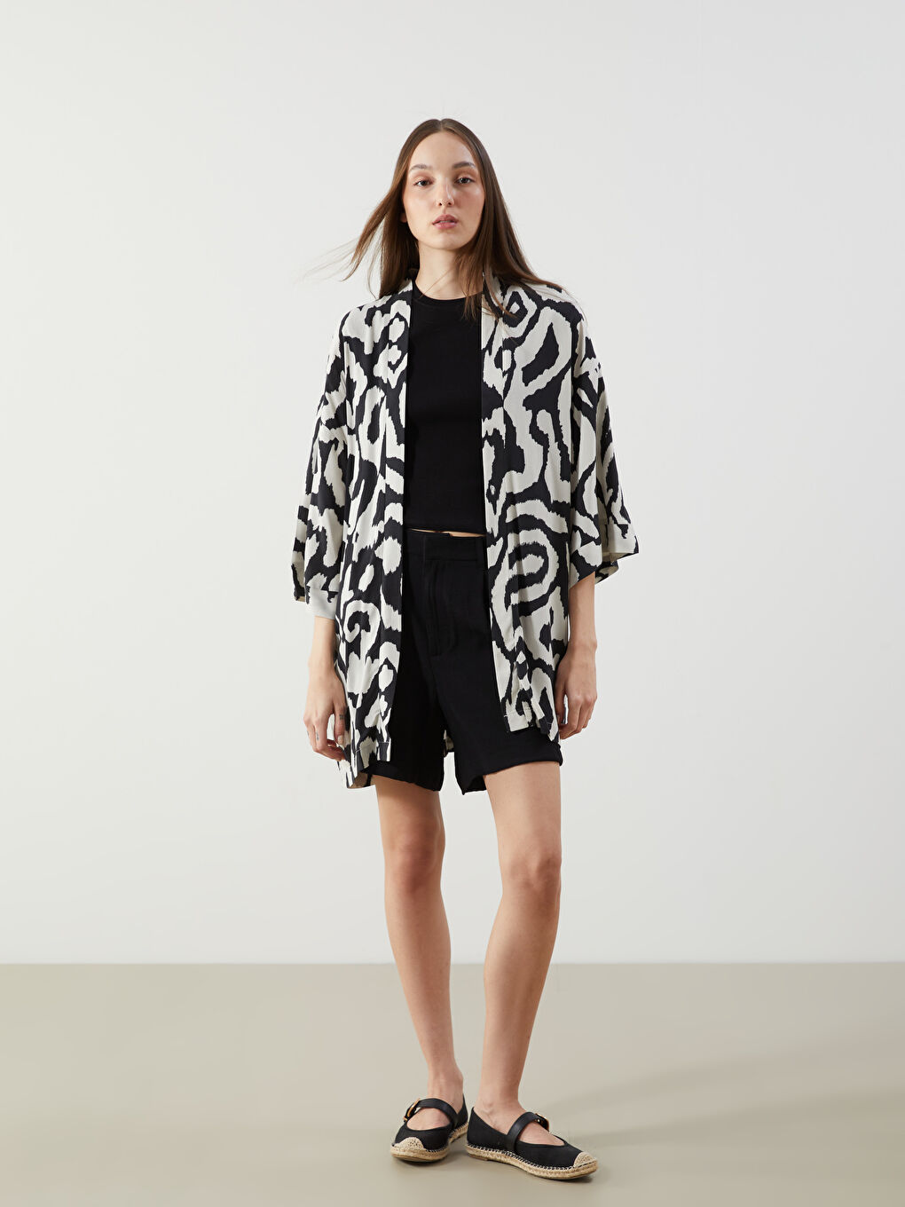 Schalkragen Gemustert Oversize Damen Kimono-1