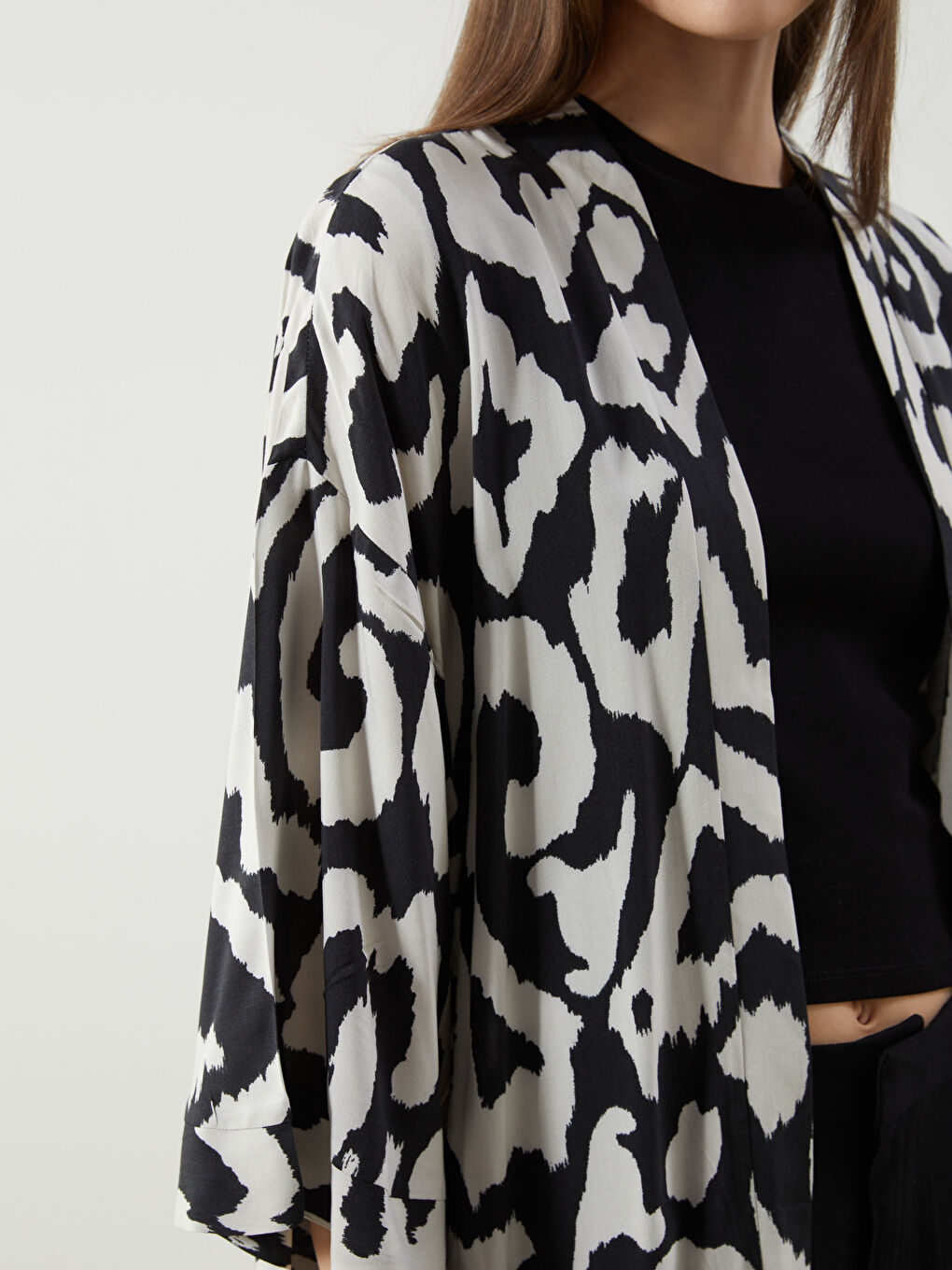 Schalkragen Gemustert Oversize Damen Kimono-2