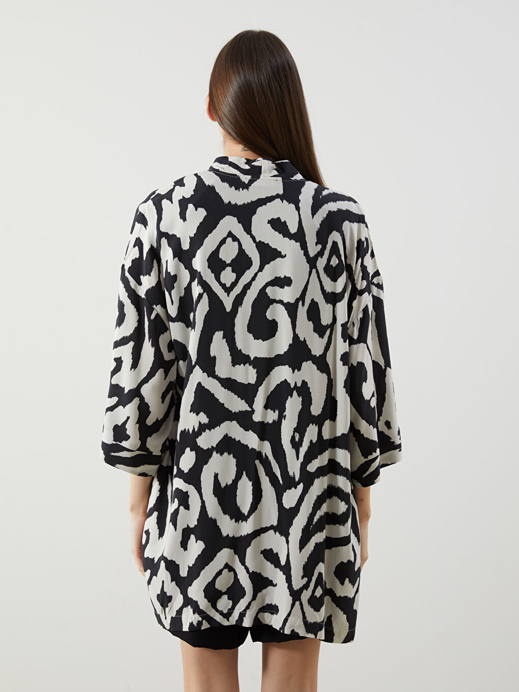 Schalkragen Gemustert Oversize Damen Kimono-3