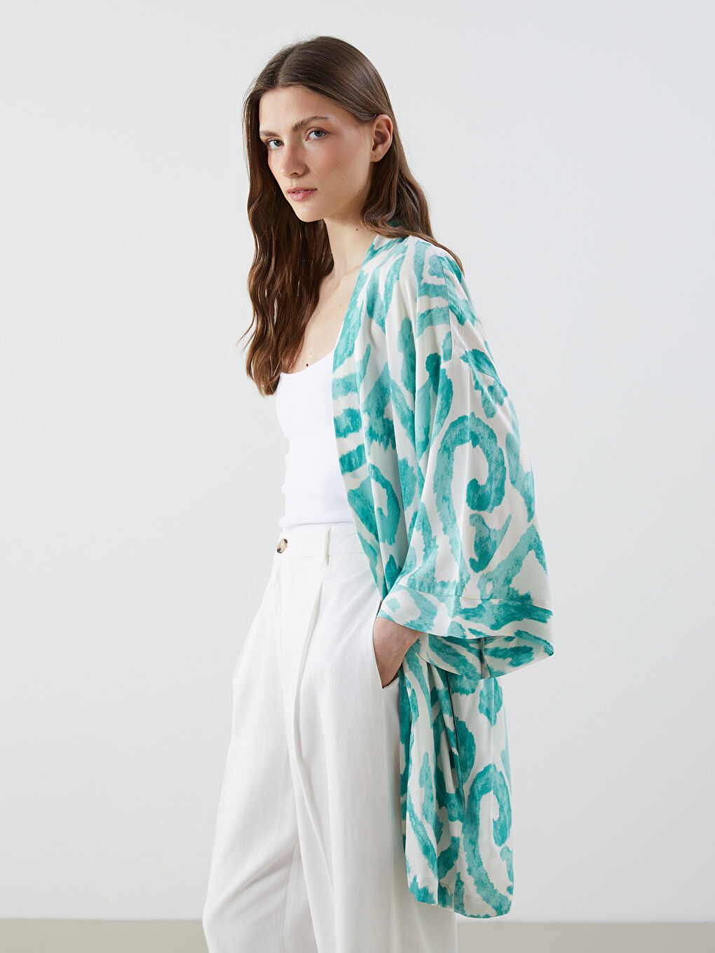 Schalkragen Gemustert Oversize Damen Kimono-1