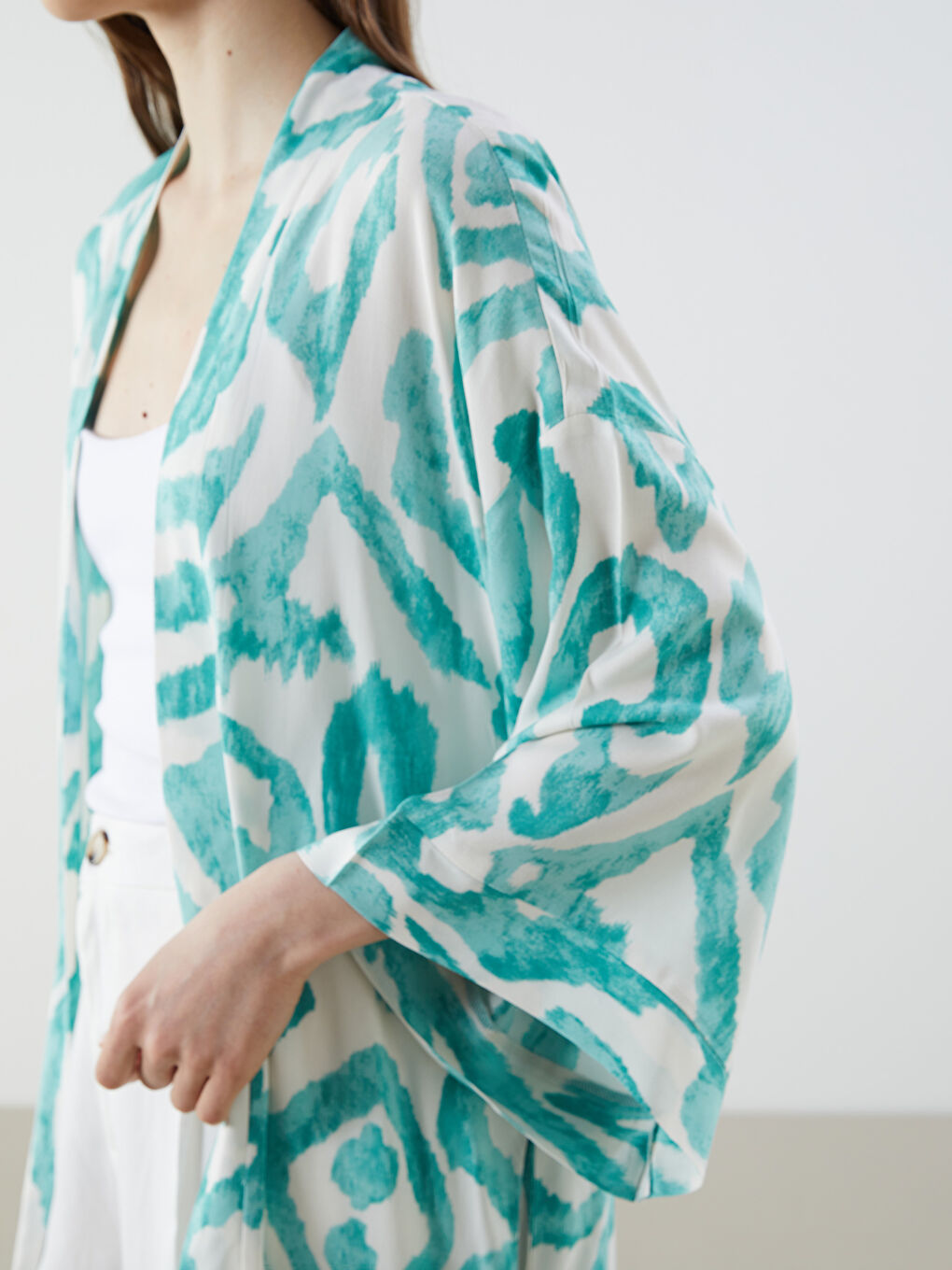 Schalkragen Gemustert Oversize Damen Kimono-2