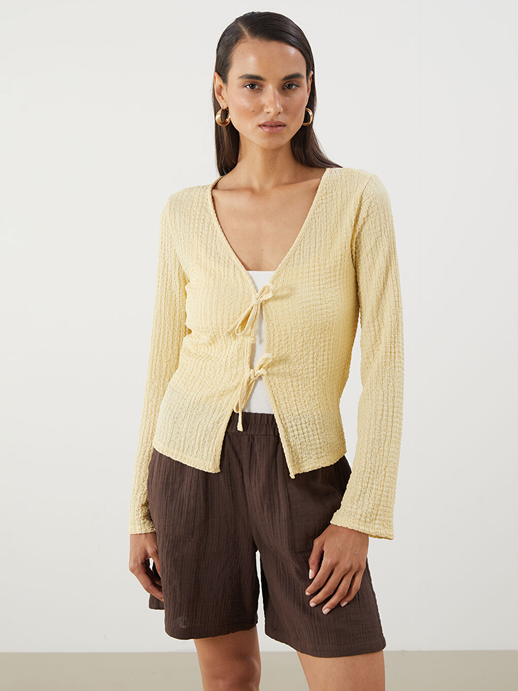 V-Neck Textured Women's Cardigan -S5JM26Z8-FYC
