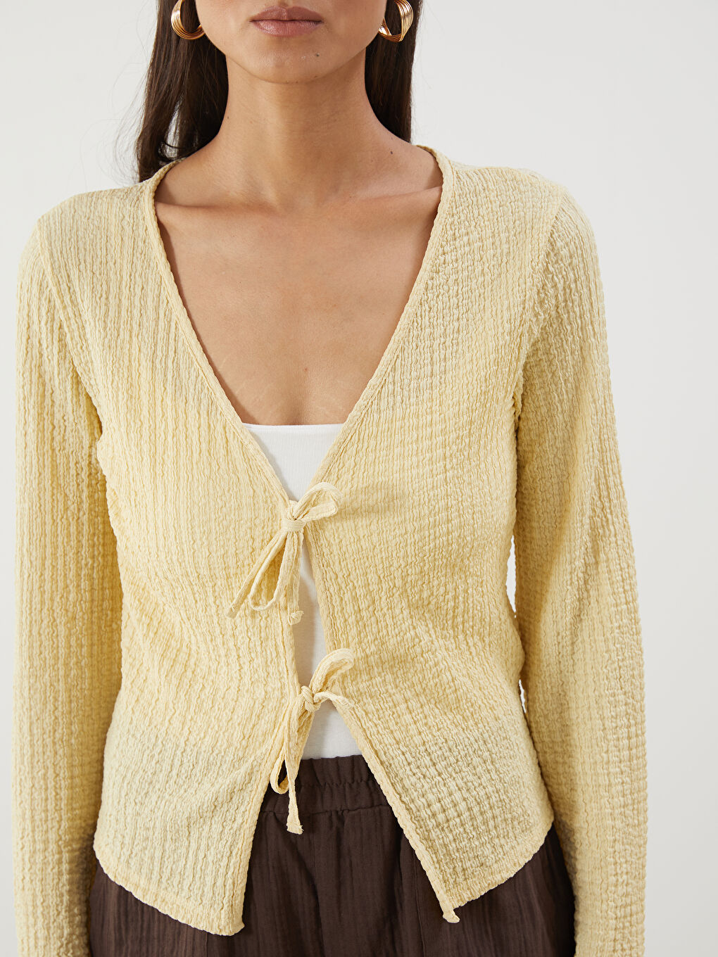 V-Neck Textured Women's Cardigan -S5JM26Z8-FYC