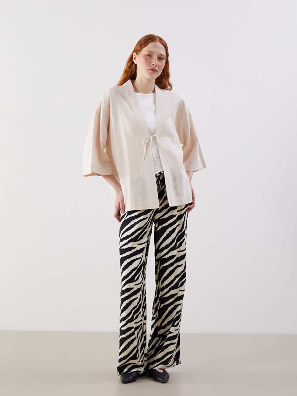 Shawl Collar Linen Look Oversize Women's Kimono-1