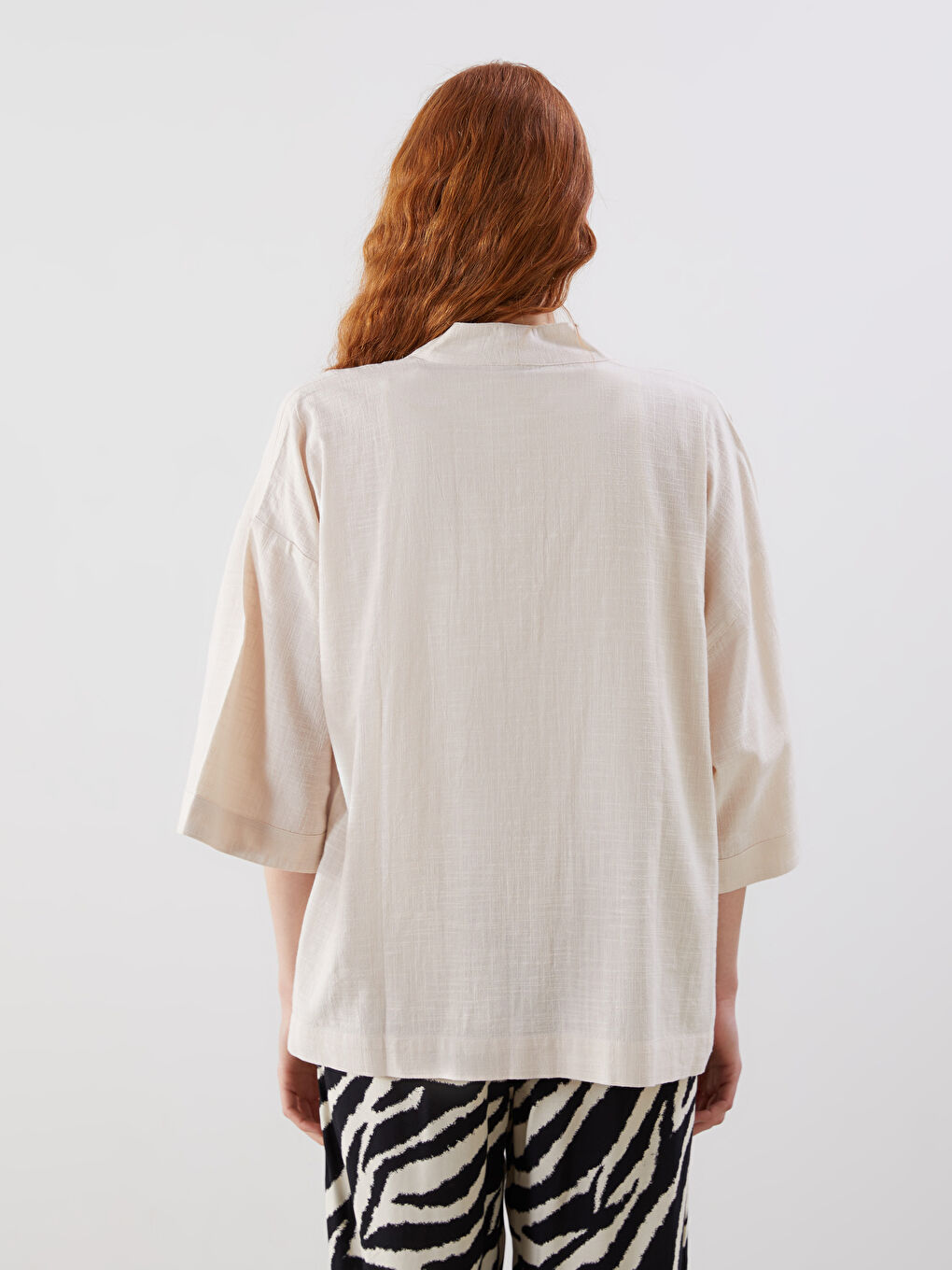 Shawl Collar Linen Look Oversize Women's Kimono-3