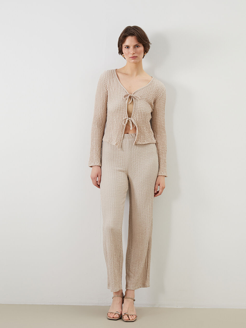 Elastic Waist Textured Women's Trousers -S5JM28Z8-QYF