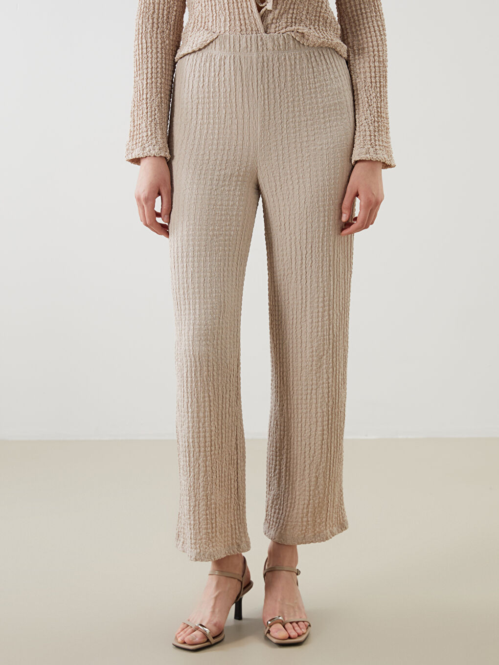 Elastic Waist Textured Women's Trousers -S5JM28Z8-QYF