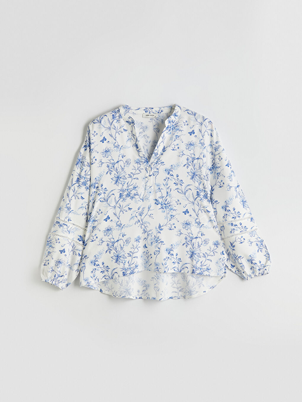 Notch Neck Floral Long Sleeve Women's Blouse-4