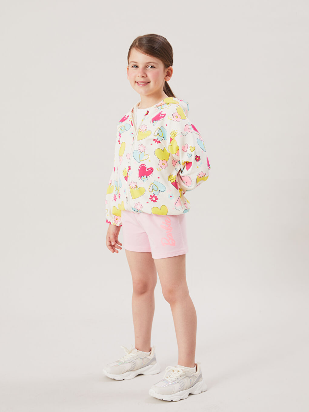 Pembe Barbie Baskılı Kız Çocuk Şort-1