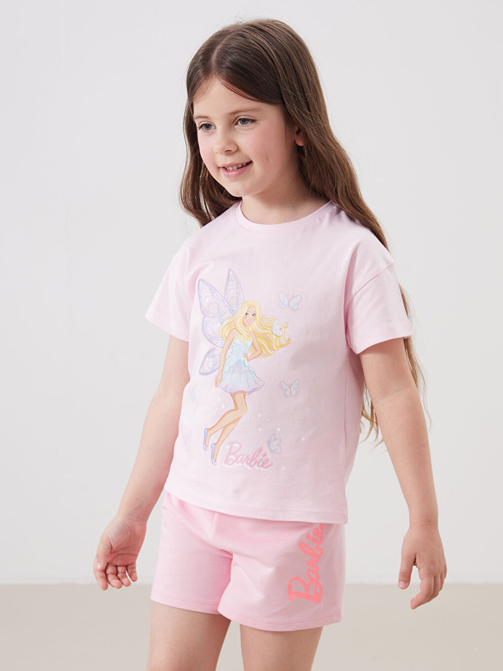 Pembe Barbie Baskılı Kız Çocuk Şort-2