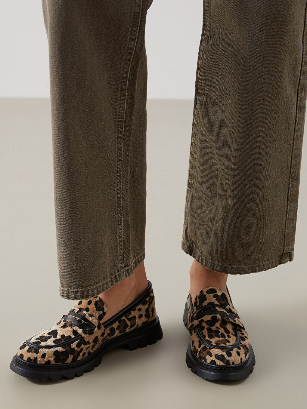 KOOR Karişik Leopar Desenli Kadın Loafer Ayakkabı - 1