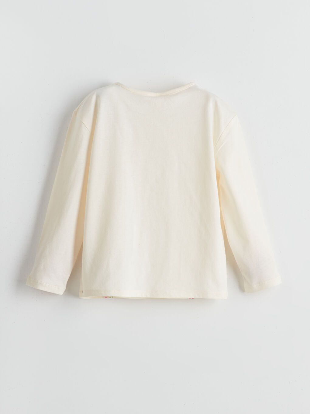 Ekru Bisiklet Yaka Çiçekli Kız Çocuk Tişört-1