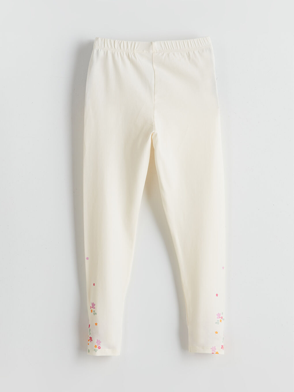 Ekru Beli Lastikli Çiçekli Kız Çocuk Tayt-1