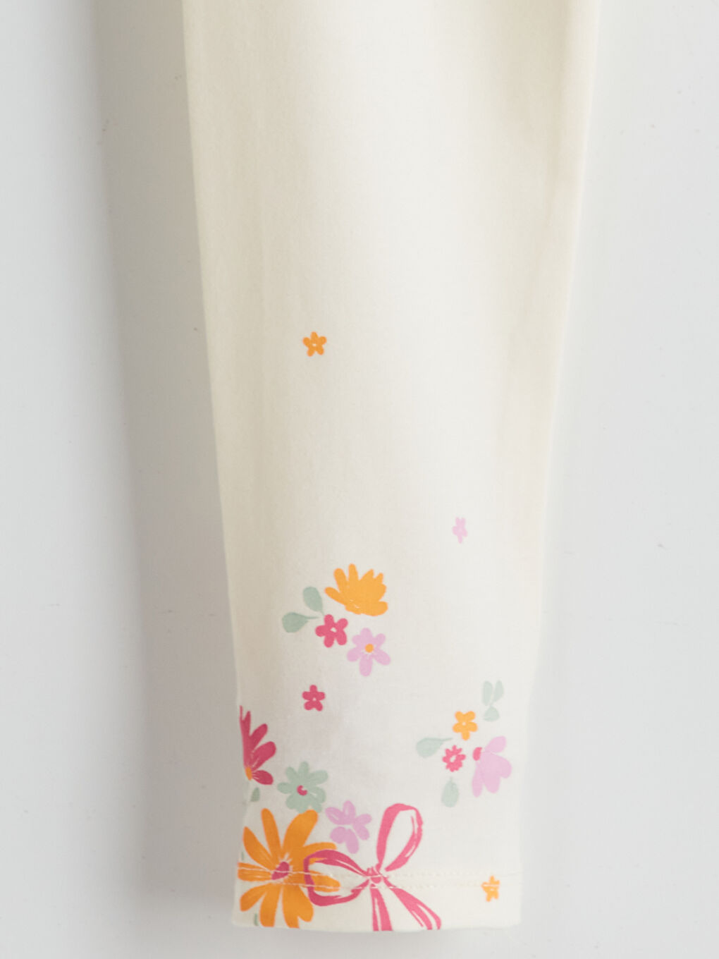 Ekru Beli Lastikli Çiçekli Kız Çocuk Tayt-2