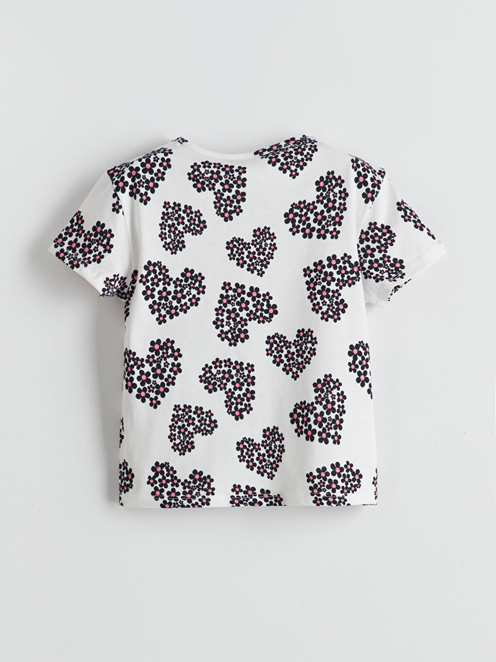 Ekru Bisiklet Yaka Çiçekli Kız Çocuk Tişört-1