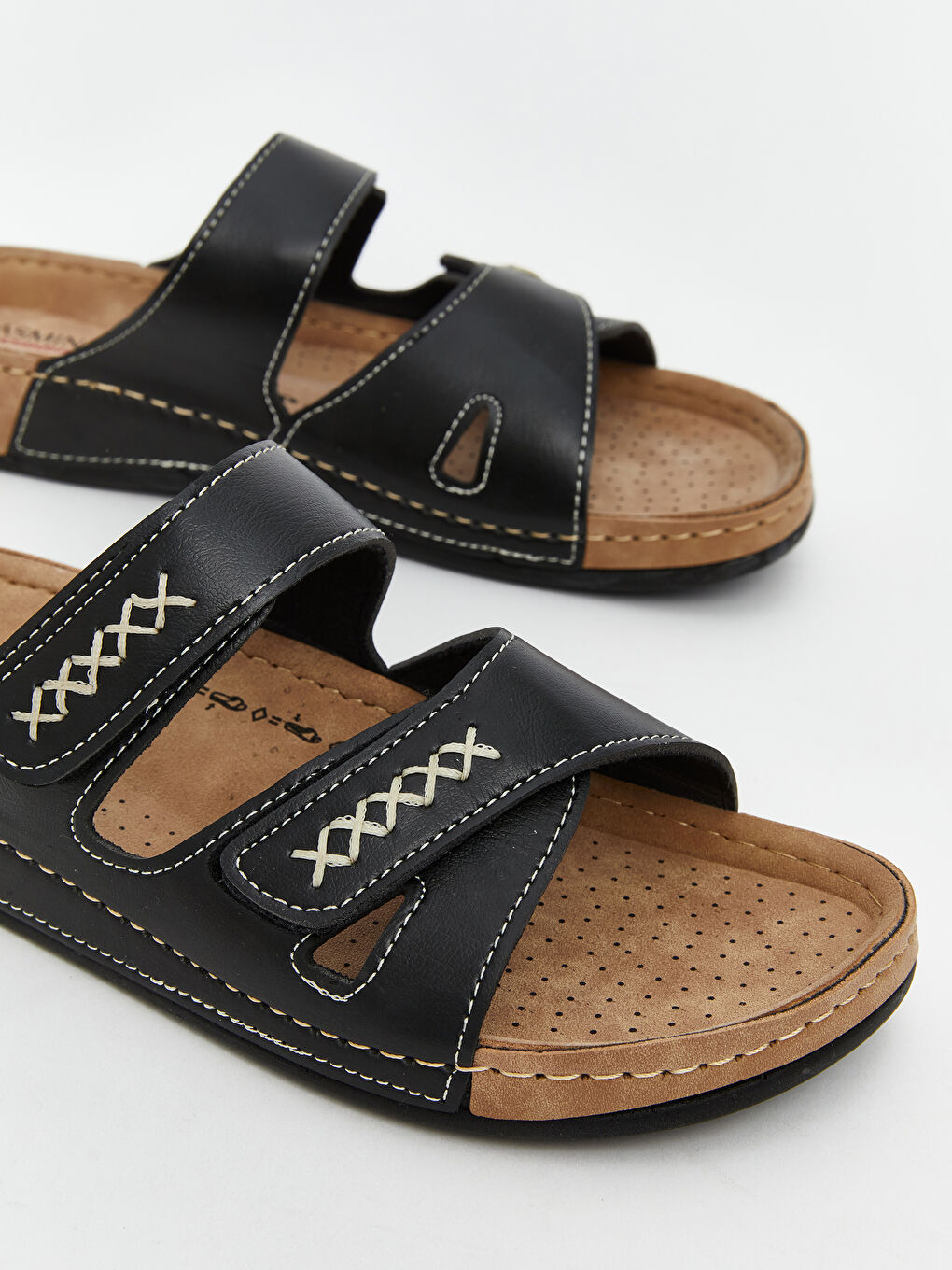 Siyah Çift Bantlı Cırt Cırtlı Kadın Terlik-2