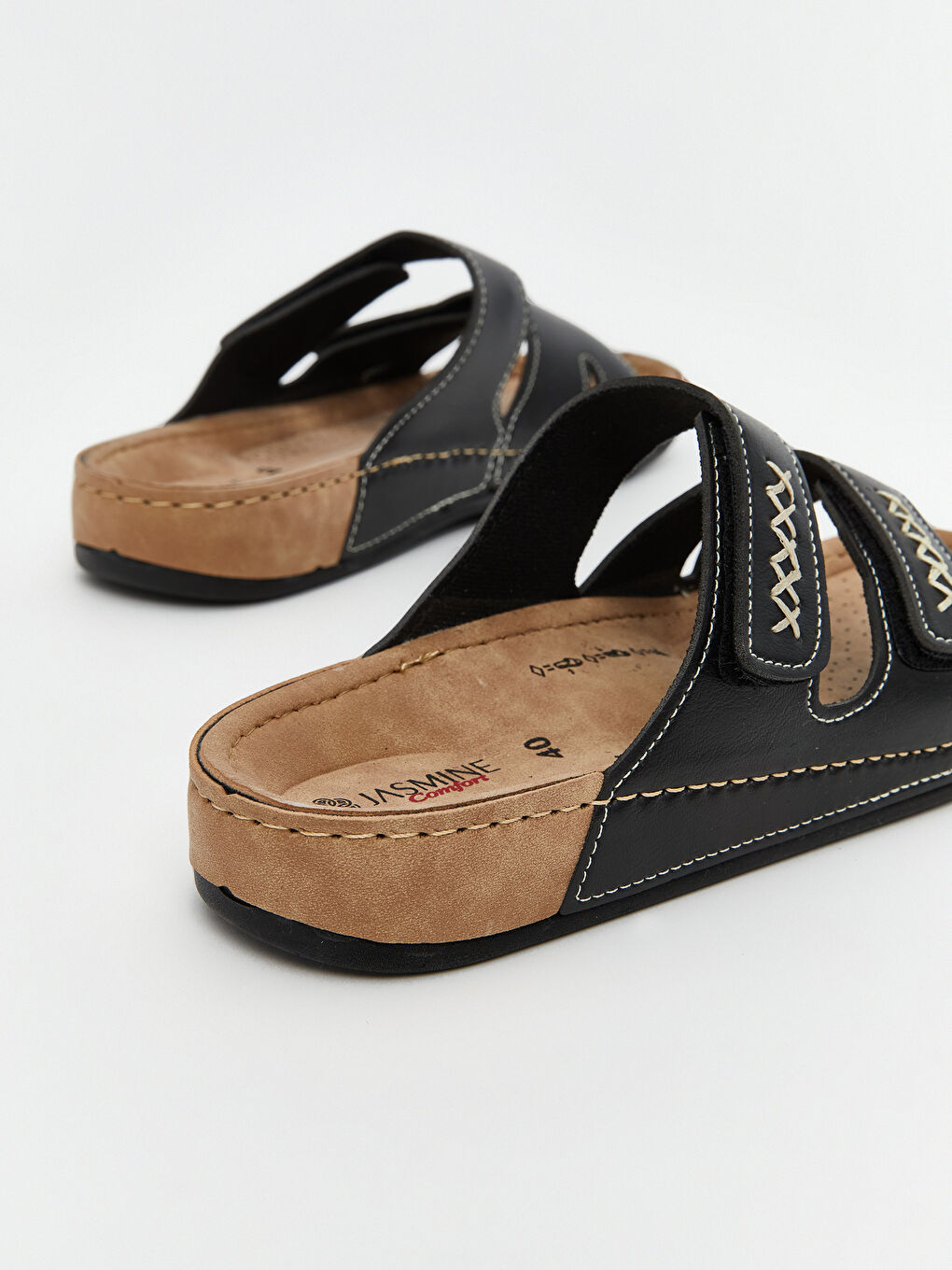 Siyah Çift Bantlı Cırt Cırtlı Kadın Terlik-4