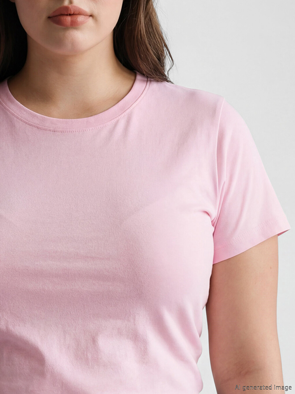 Pembe Bisiklet Yaka Kadın Tişört-2
