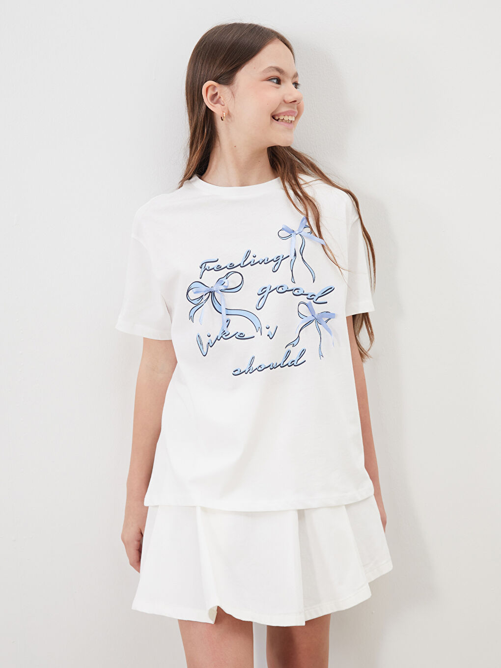 LCW Kids Crew Neck Ribbon Detailed Girls' T-Shirt -S5JN48Z4-R9J