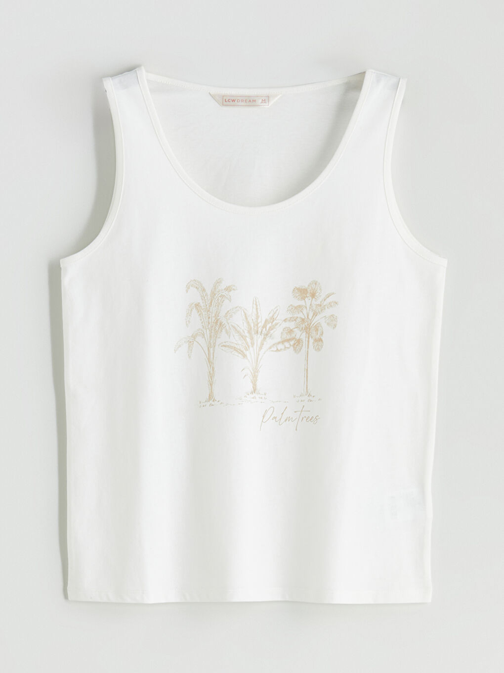 Ekru U Yaka Baskılı Kadın Pijama Üstü