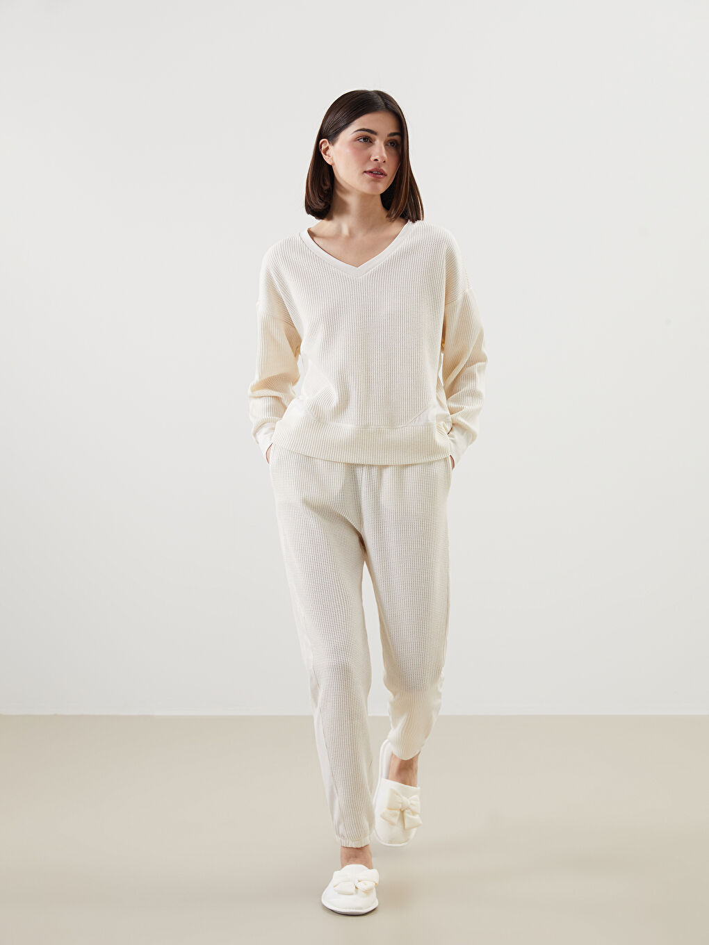 Elastic Waist Textured Women's Jogger Pyjama Bottoms -S5JO02Z8-KX0