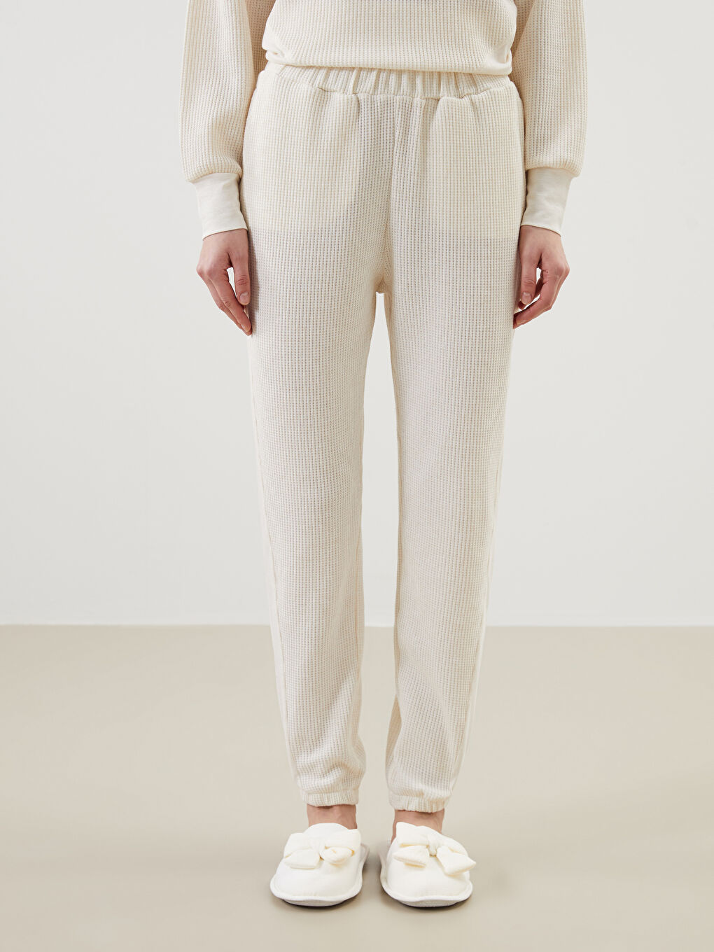 Elastic Waist Textured Women's Jogger Pyjama Bottoms -S5JO02Z8-KX0