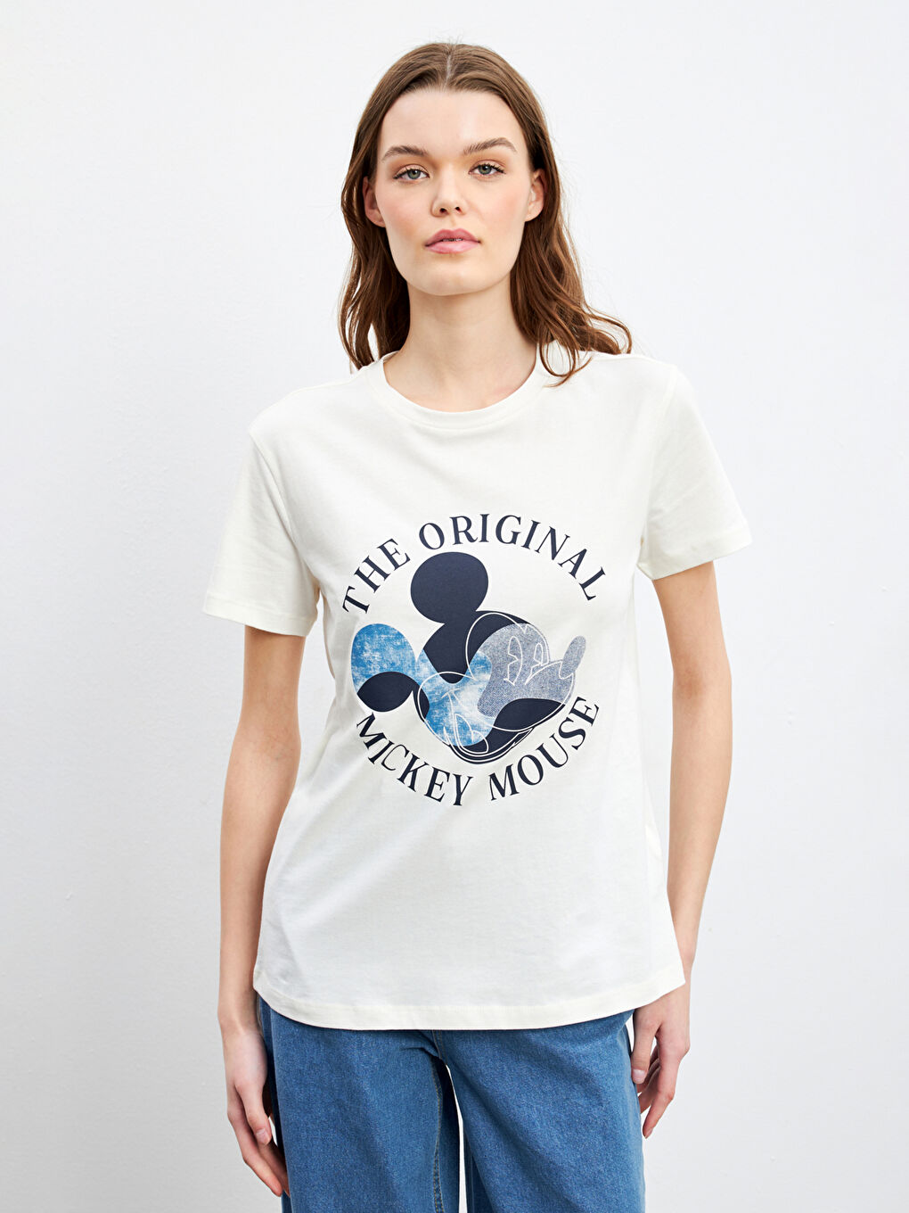 Crew Neck Mickey Mouse Printed Women's T-Shirt -S5JO19Z8-FEQ
