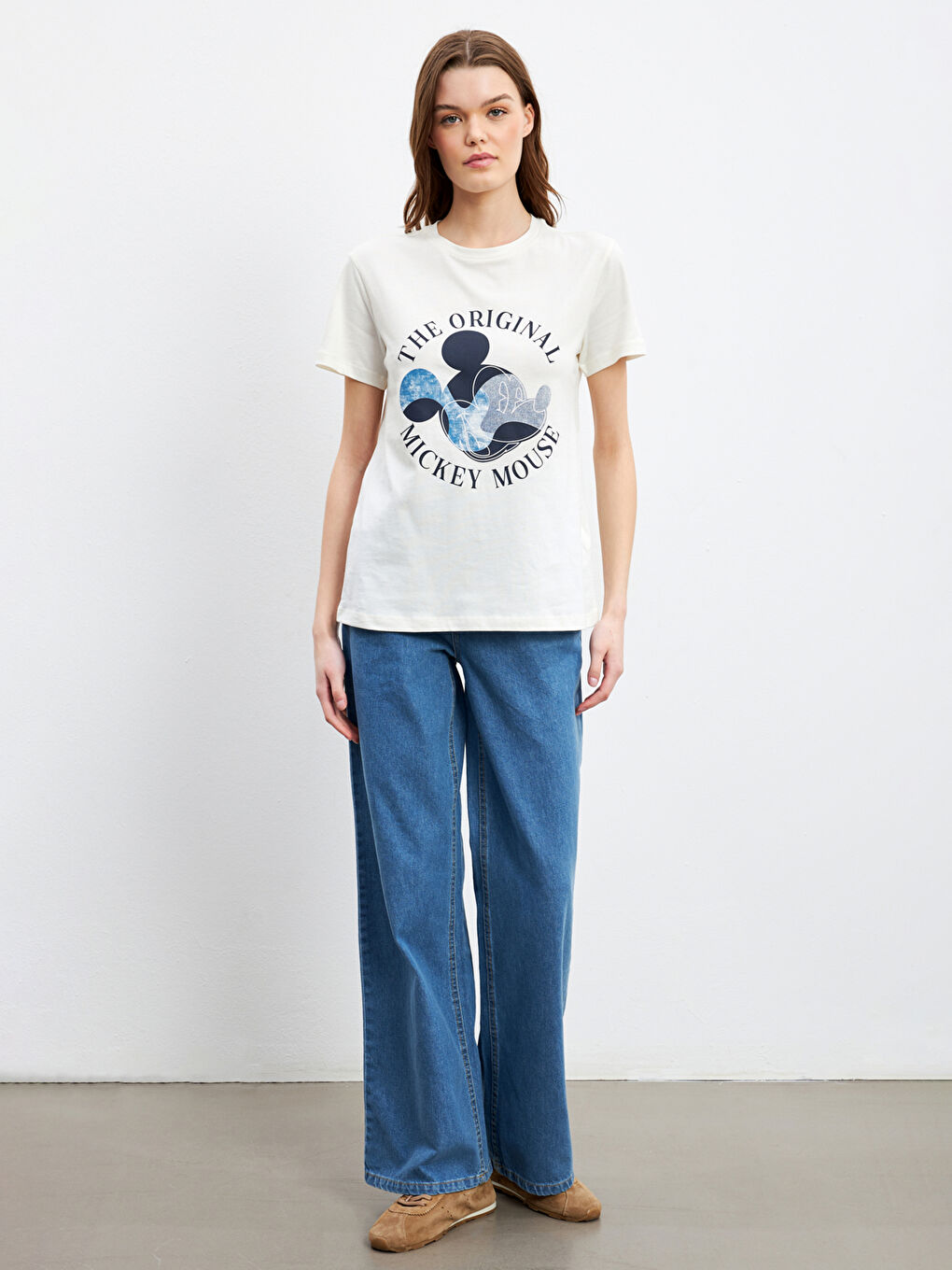 Crew Neck Mickey Mouse Printed Women's T-Shirt -S5JO19Z8-FEQ