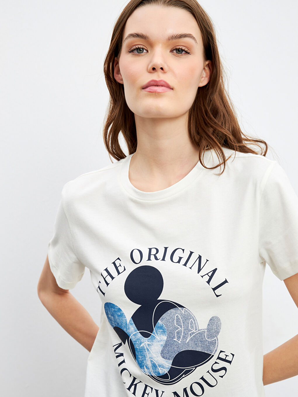 Crew Neck Mickey Mouse Printed Women's T-Shirt -S5JO19Z8-FEQ