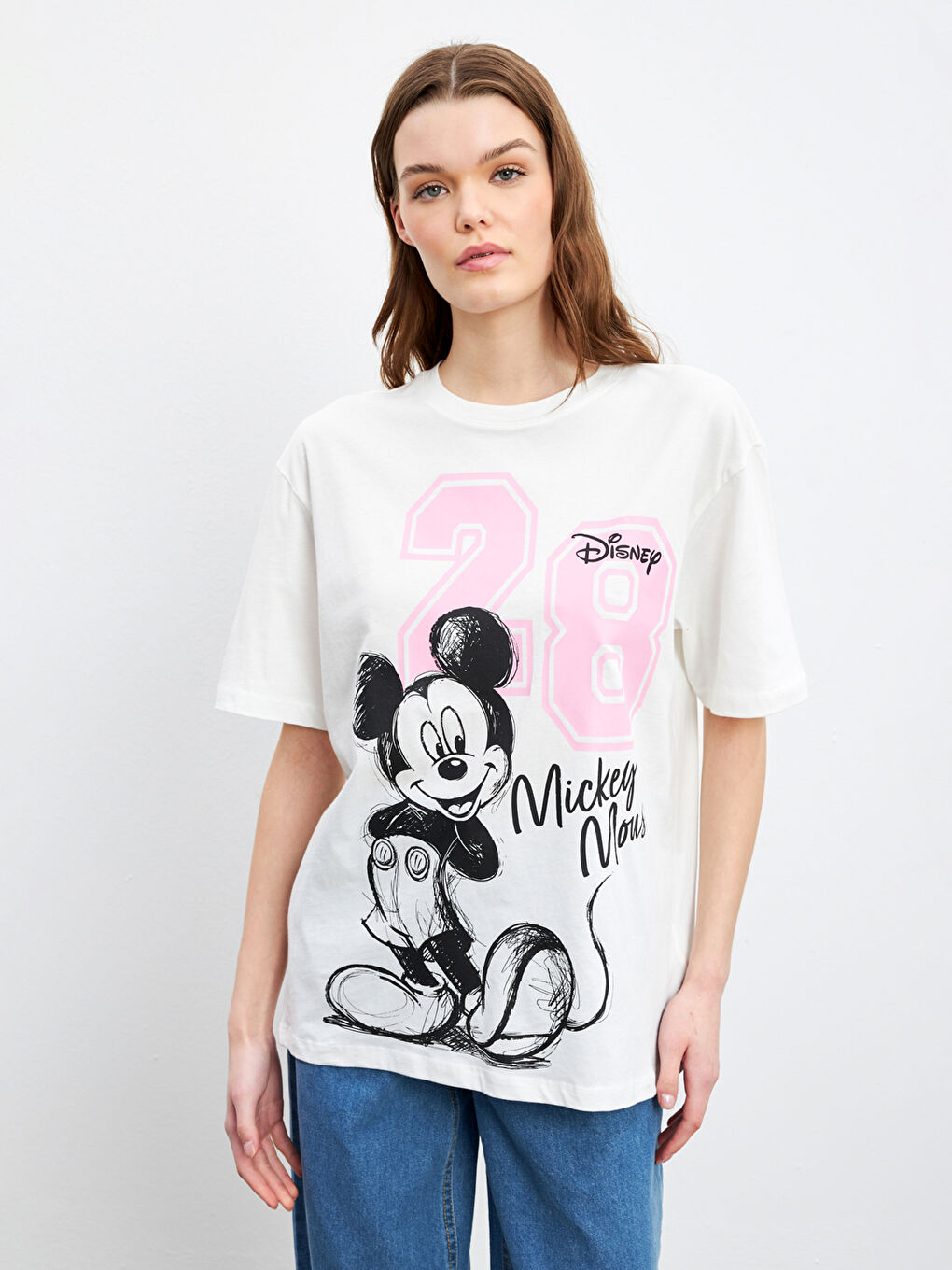 LCWAIKIKI Classic Mickey Mouse Printed Oversize Women's T-Shirt -S5JO22Z8-FEW