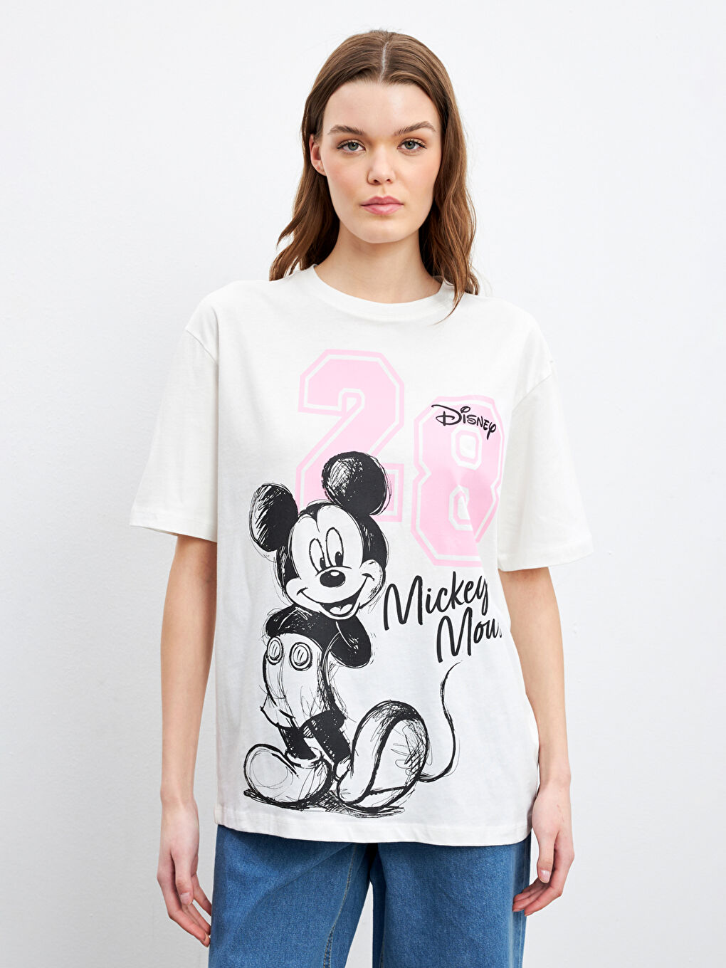 LCWAIKIKI Classic Mickey Mouse Printed Oversize Women's T-Shirt -S5JO22Z8-FEW