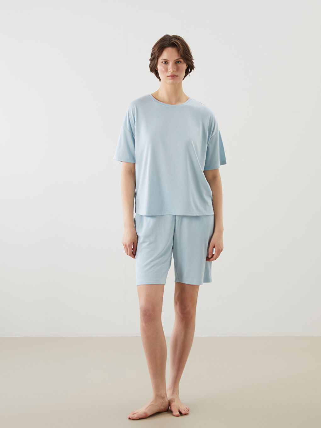 LCW DREAM Woman BLUE Shortie Pyjama Set -S5JO37Z8-FGS
