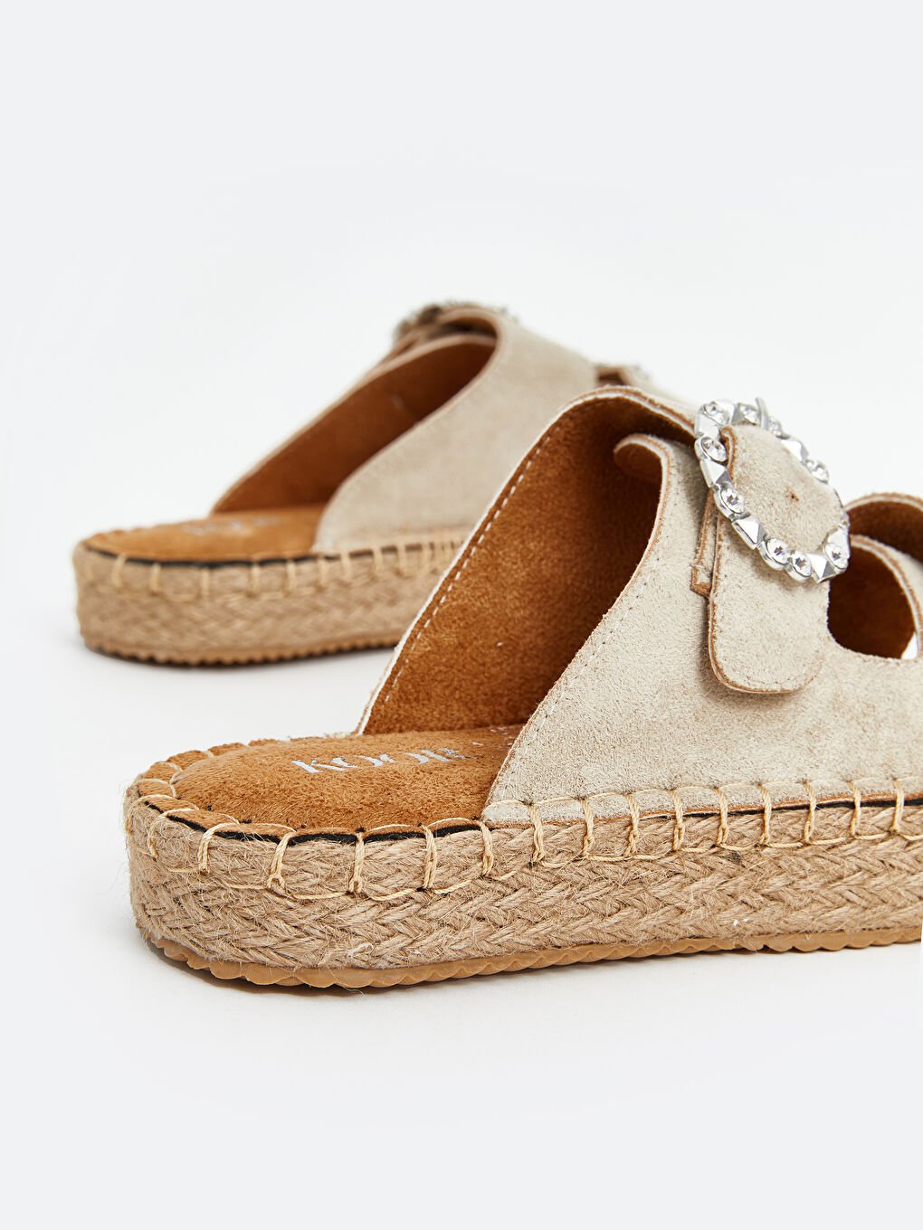 Bej Çift Bantlı Kadın Terlik-6