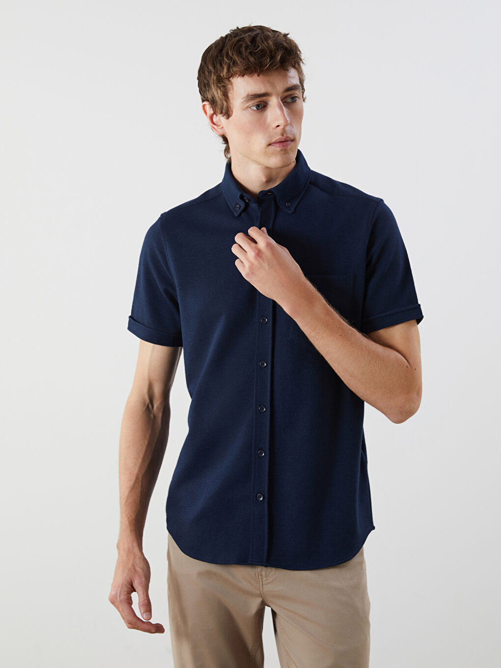 Lacivert Regular Fit Kısa Kollu Erkek Gömlek