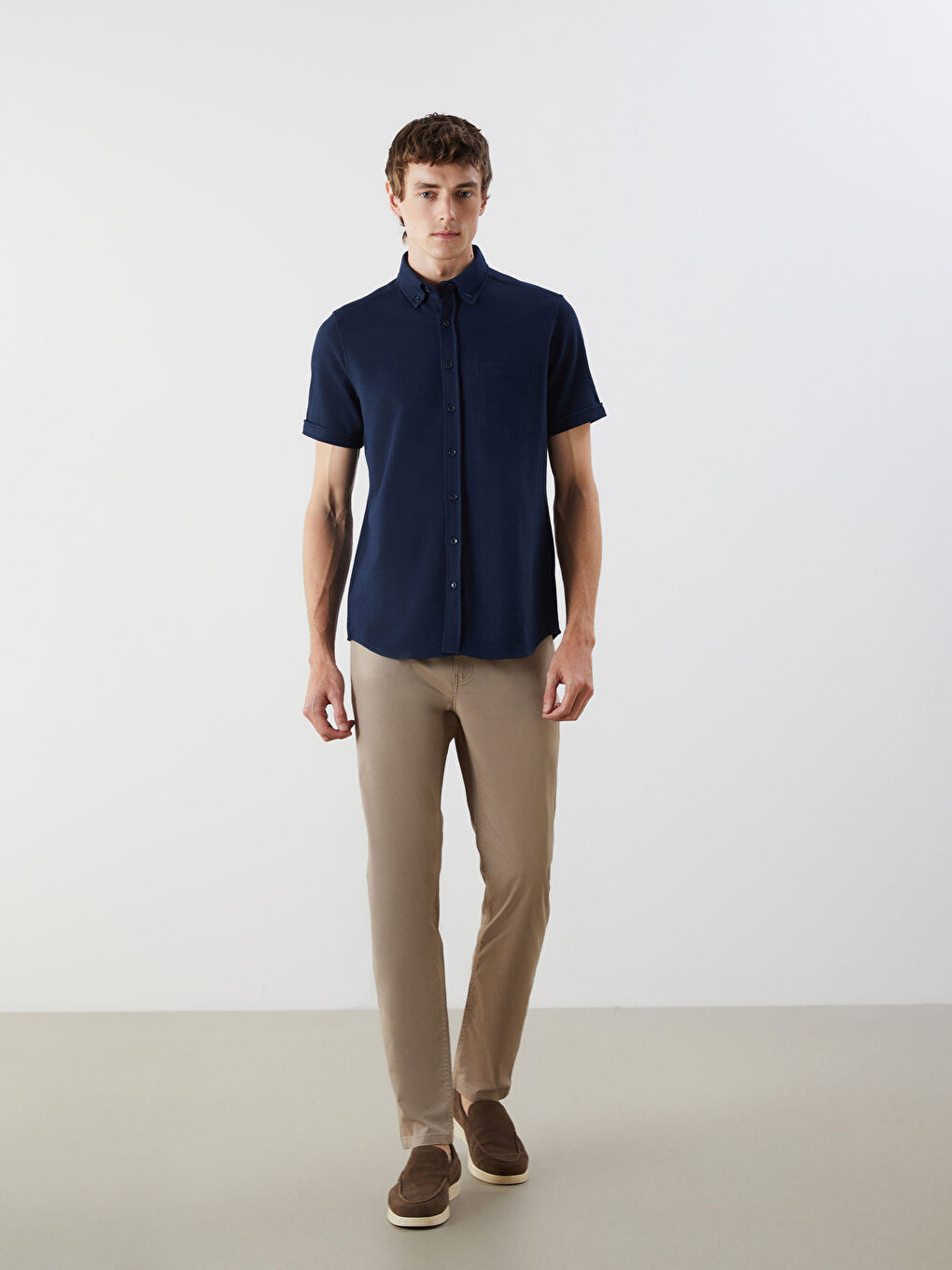 Lacivert Regular Fit Kısa Kollu Erkek Gömlek-1