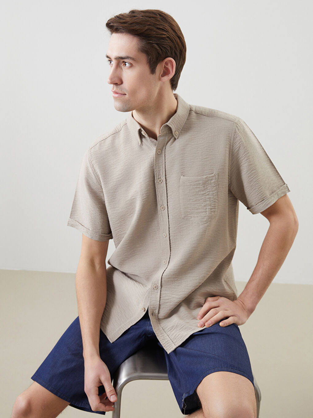 LCWAIKIKI Classic Regular Fit Dobby Pocket Men's Shirt -S5JO86Z8-CZB