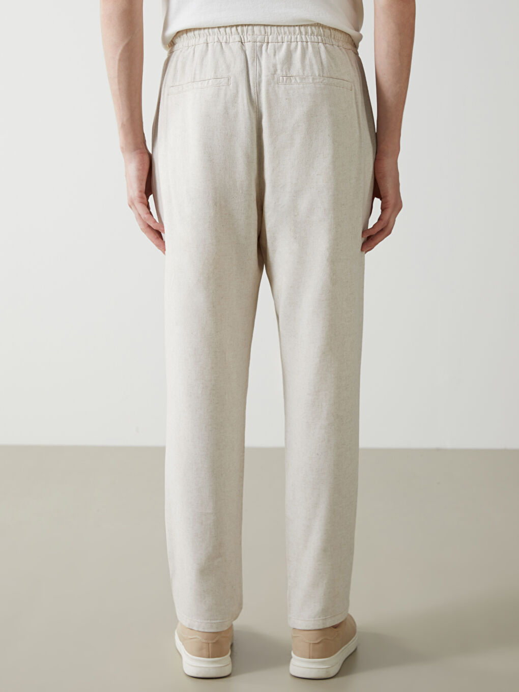 Bej Standart Kalıp Keten Karışımlı Erkek Pantolon-7